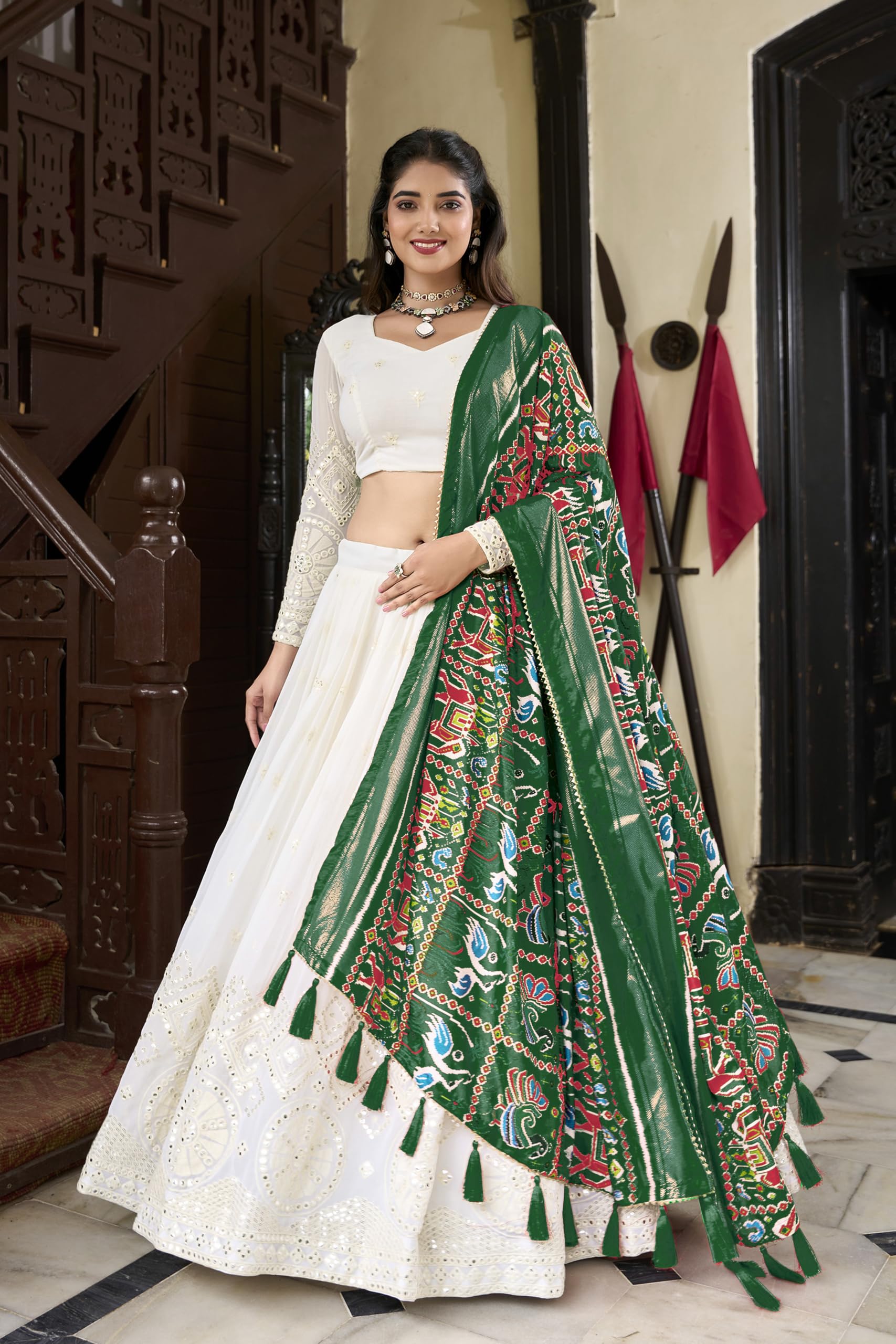 TRENDMALLS Women's Georgette Embroidery Sequence Work Lehenga Choli Unstitch Blouse With Dupatta Free Size - Image 8