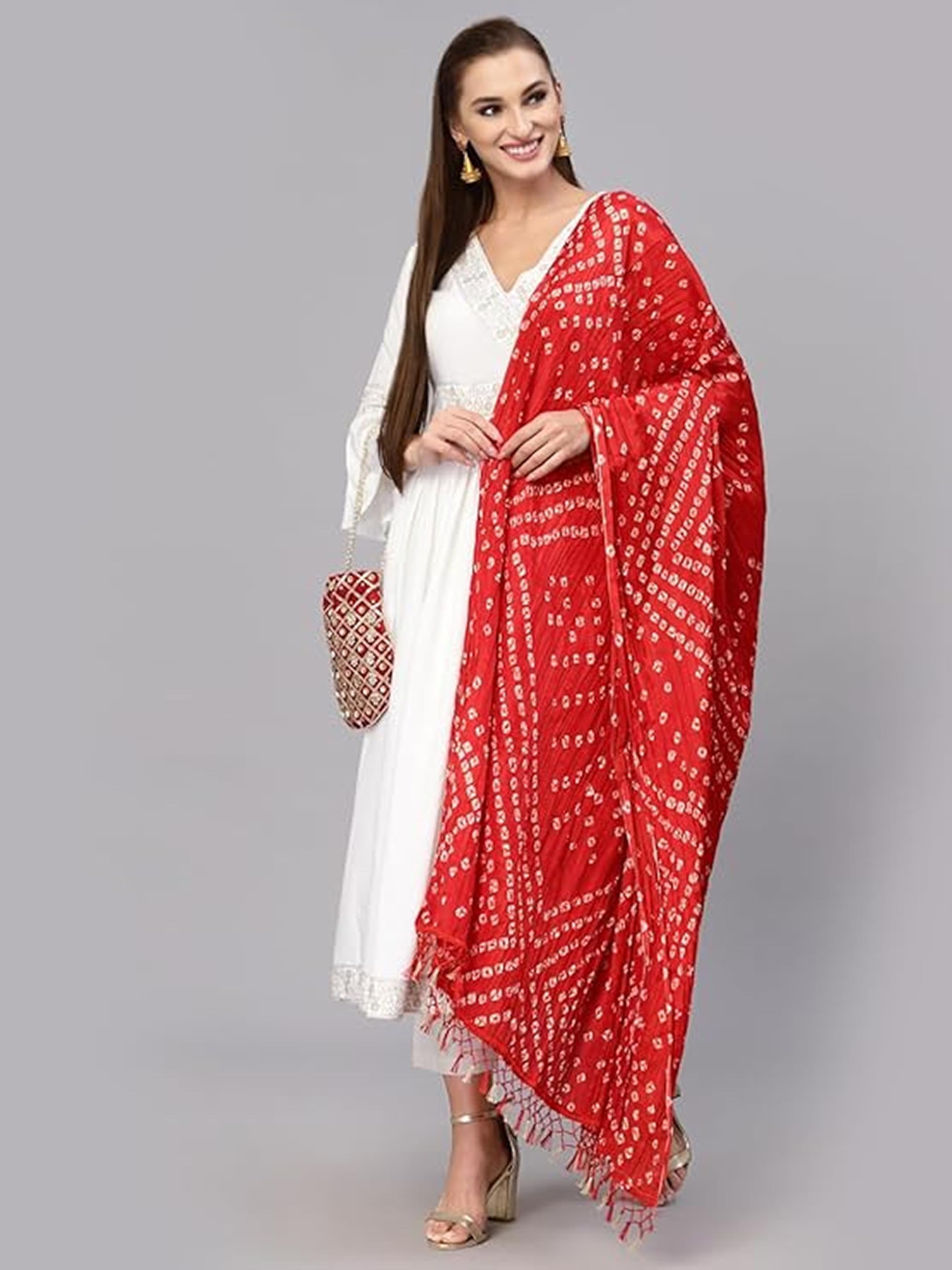 TRENDMALLS Women's Bandhani Pattern Chinon Silk Dupatta - Image 3