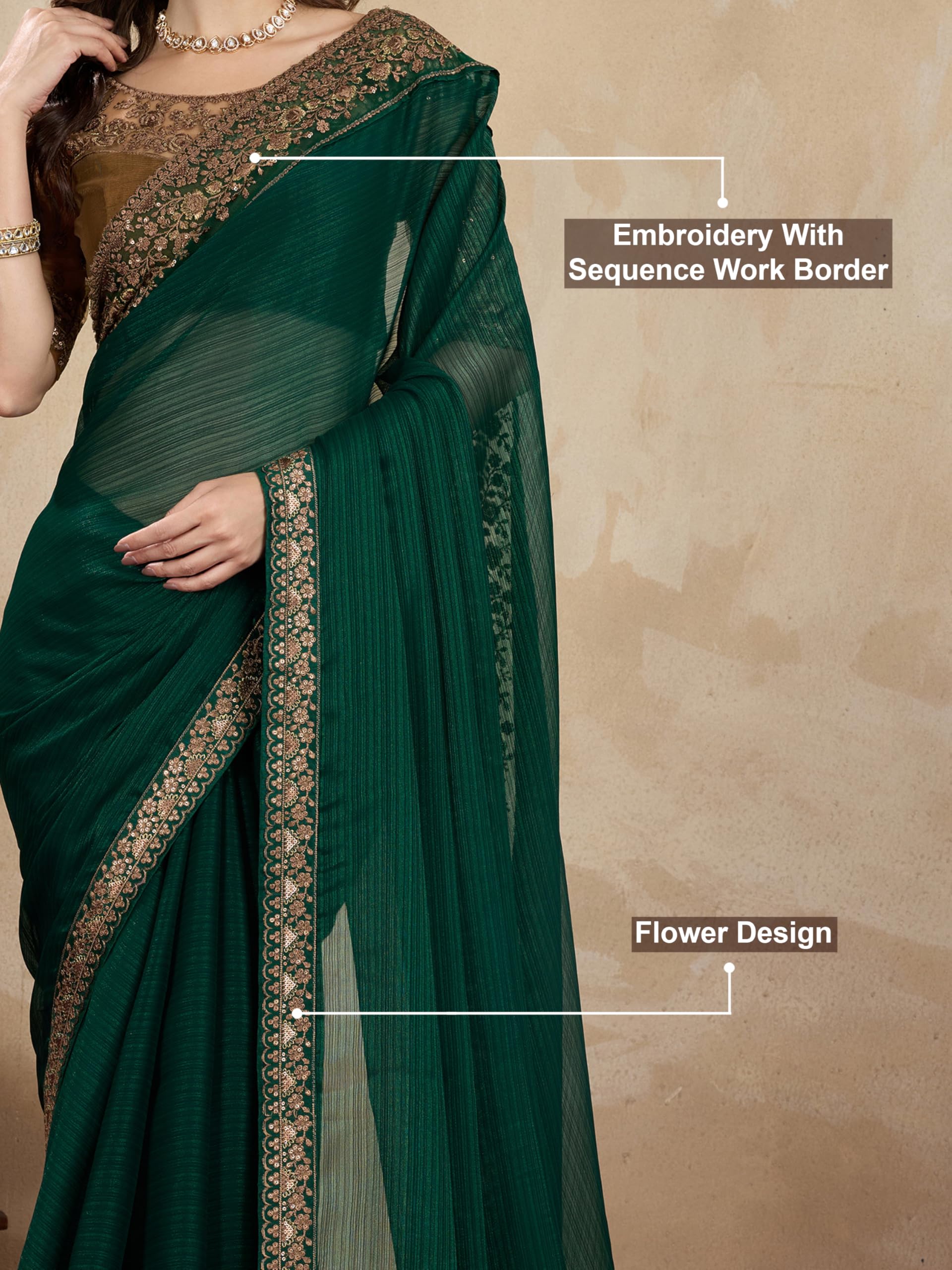TRENDMALLS Women's Chiffon Satin Sequence work Saree with Unstitch Blouse Piece - Image 4