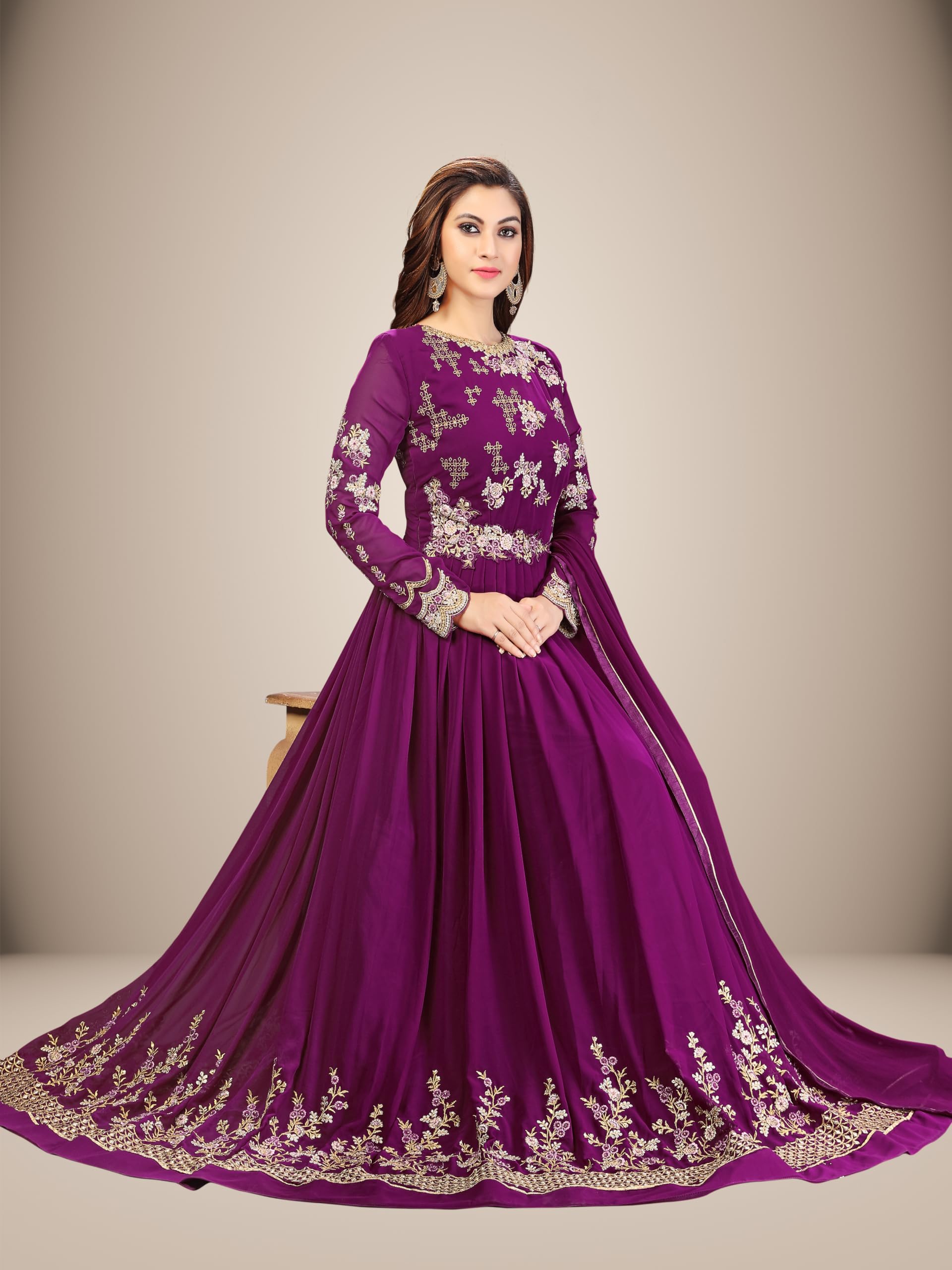 TRENDMALLS Women's Georgette Embroidery Anarkali Suit Set Indian Pakistani Wedding Ethnic - Image 5