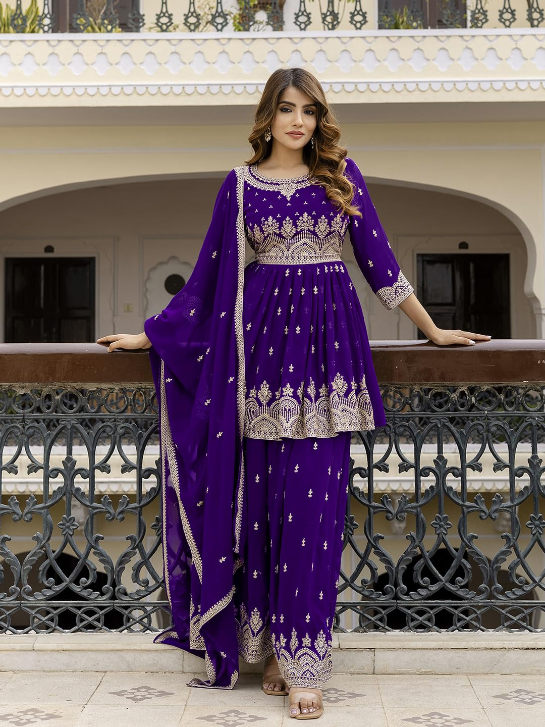TRENDMALLS Women's Georgette Embroidery Pleated Kurta Palazo with Dupatta Salwar Suit Set - Image 3