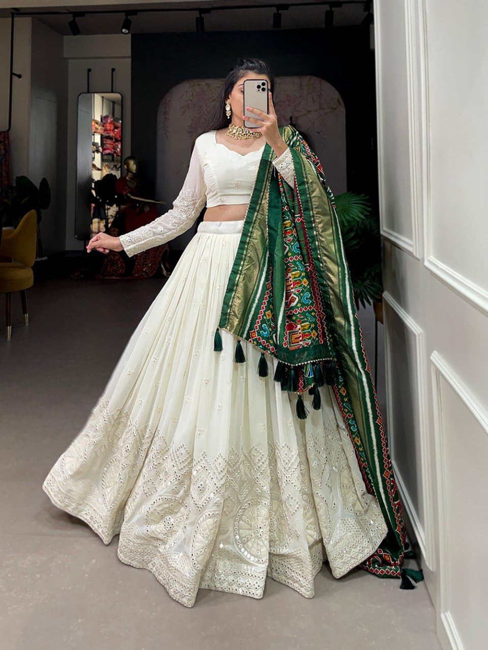 TRENDMALLS Women's Georgette Embroidery Sequence Work Lehenga Choli Unstitch Blouse With Dupatta Free Size - Image 6