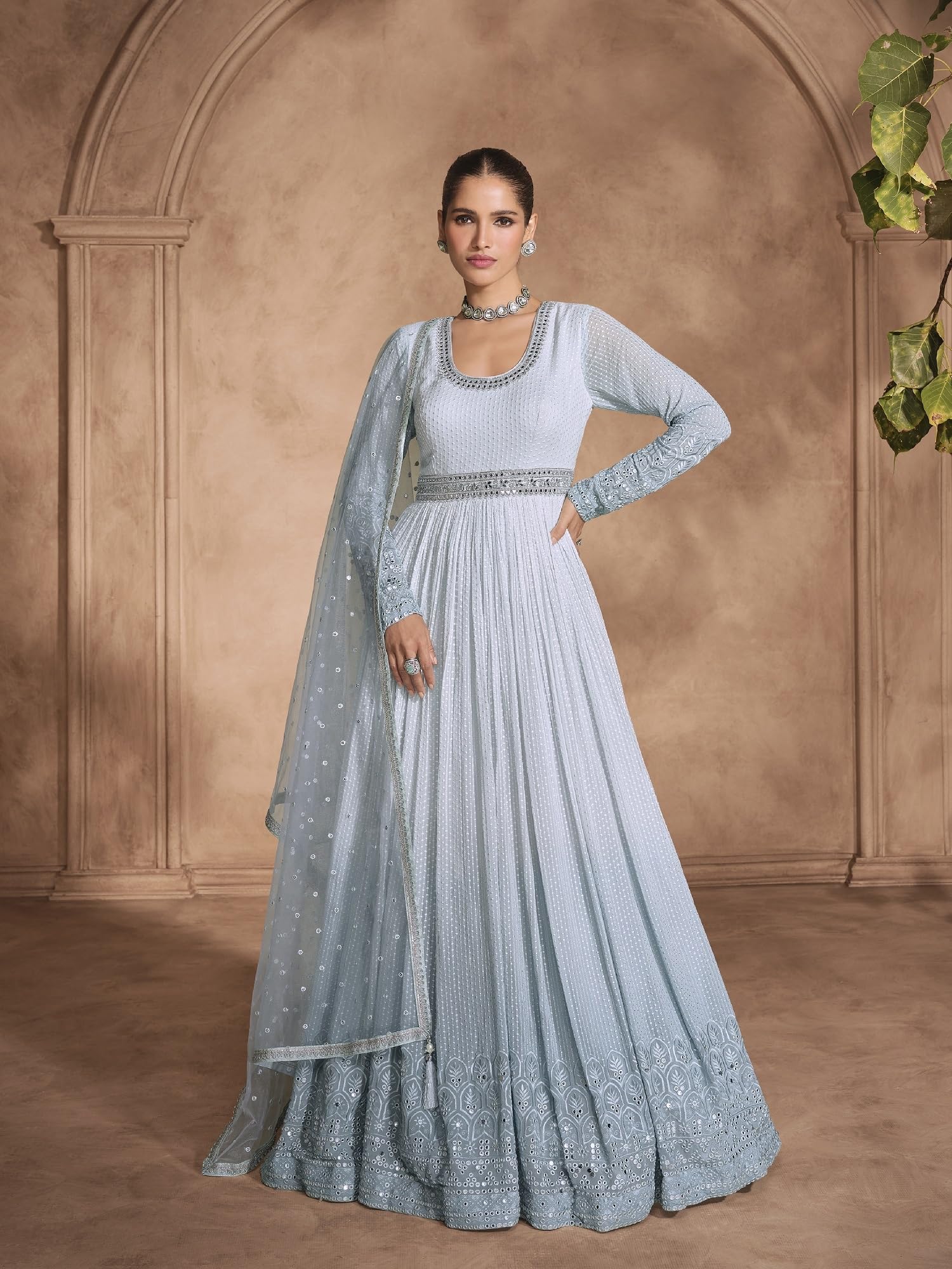 TRENDMALLS Women's Georgette Heavy Embroidery sequence Work Anarkali Kurta Pant With Dupatta For Women - Image 7