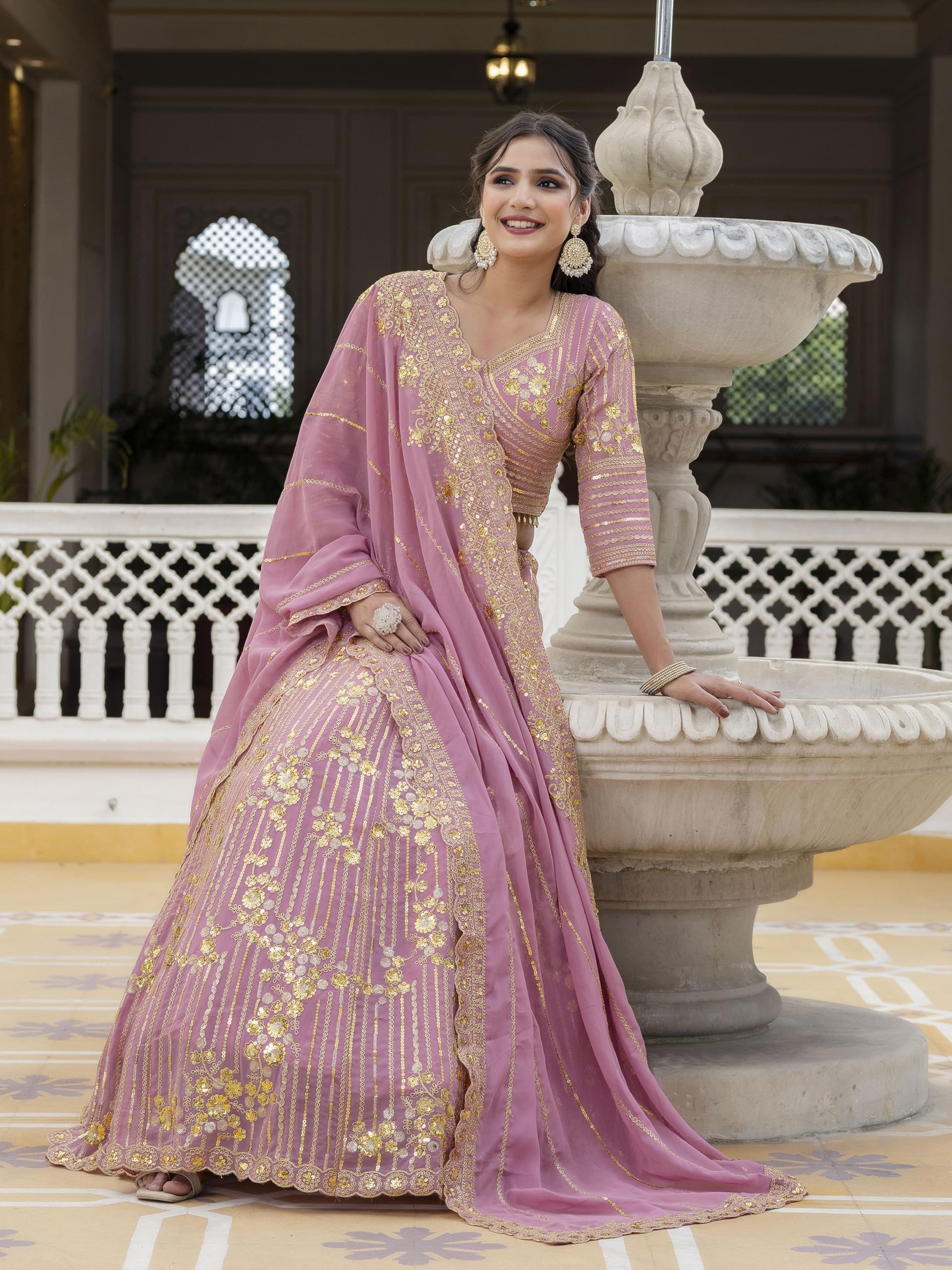 TRENDMALLS Women's Georgette Sequin Embroidery Lehenga Choli Dupatta Set Ready To Wear - Image 7