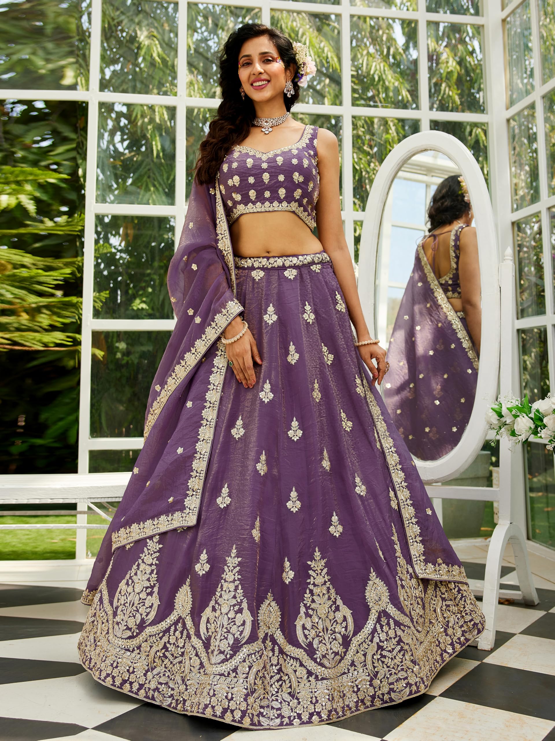 TRENDMALLS Women's Georgette Sequin Embroidery Work Ready To Wear Lehenga Choli with Dupatta For Women - Image 4