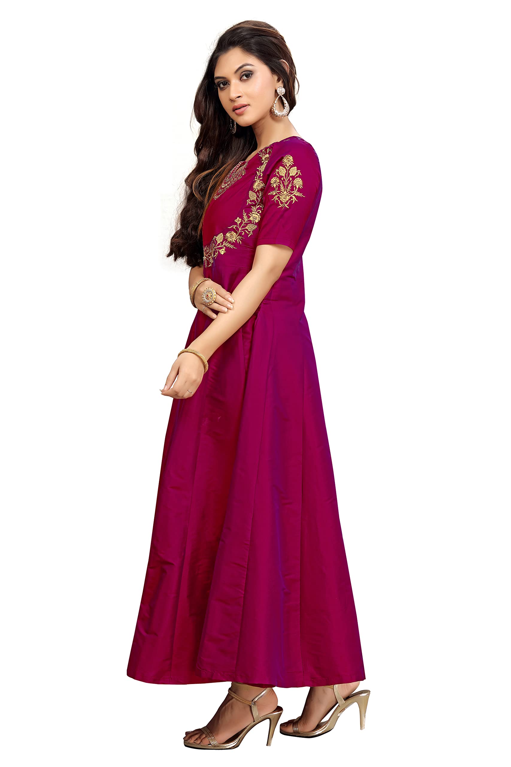 TRENDMALLS Women's Leeva Silk Embroidery Anarkali Kurti Claf-Long Short Sleeve Kurti for Woman - Image 4
