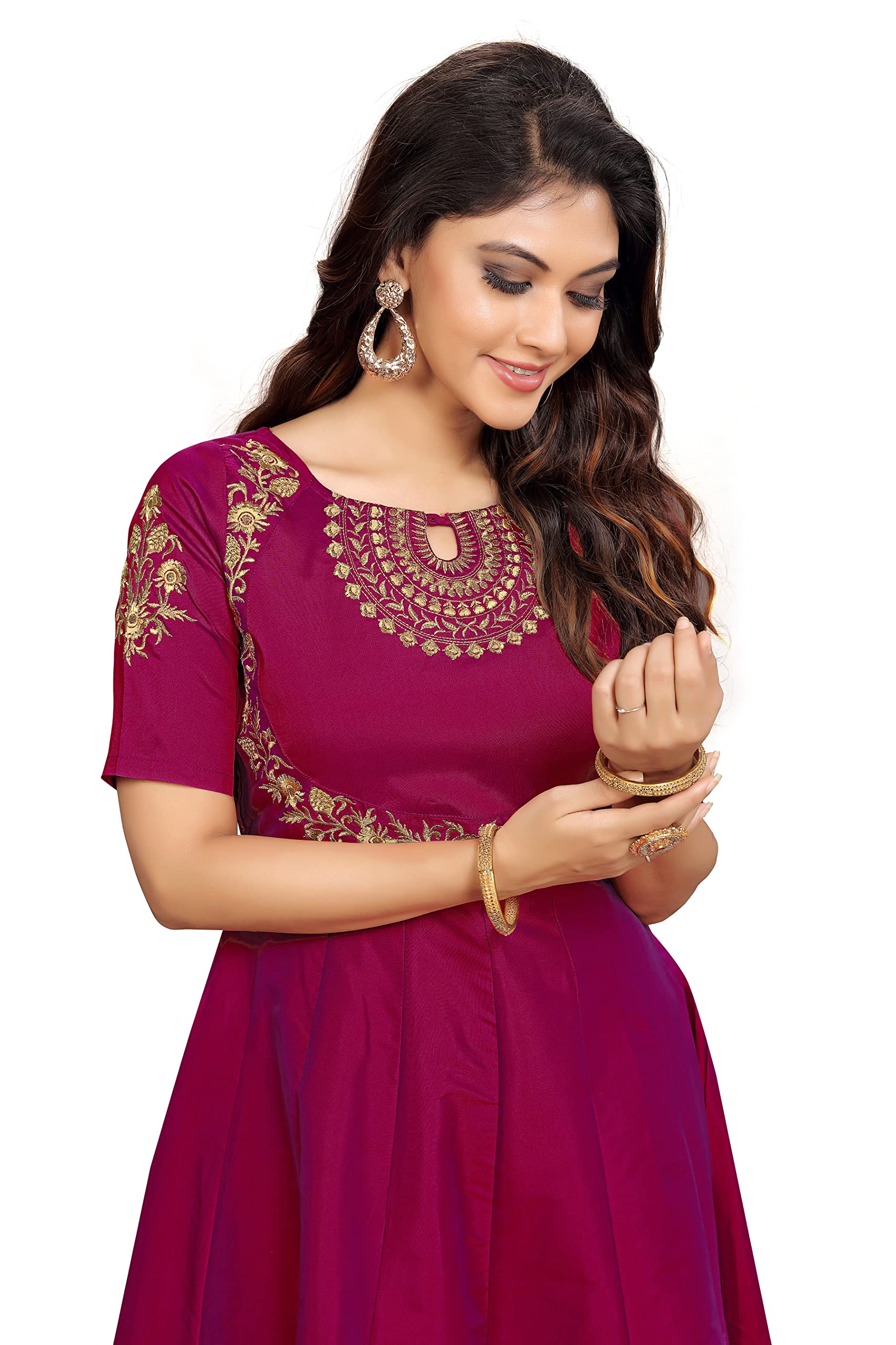 TRENDMALLS Women's Leeva Silk Embroidery Anarkali Kurti Claf-Long Short Sleeve Kurti for Woman - Image 5