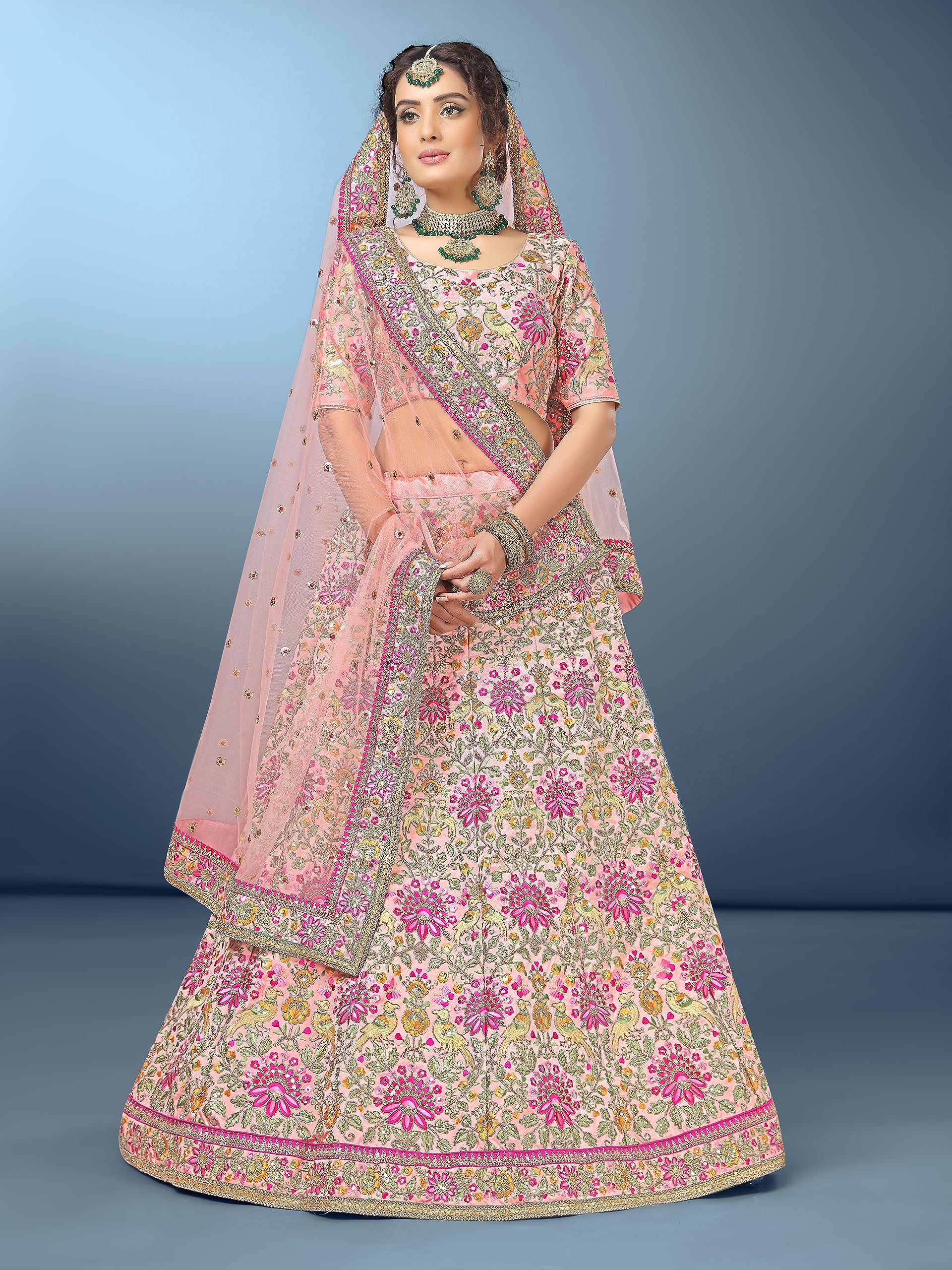TRENDMALLS Women's Silk Heavy Embroidery work Bridal Lehenga Choli with Dupatta Ready To Wear - Image 8