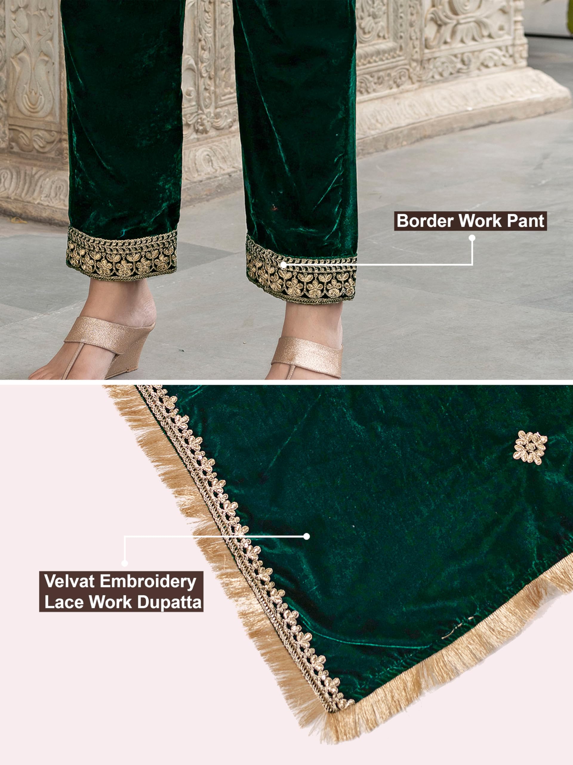 TRENDMALLS Women's Velvet Embroidery Sequence Work Salwar Suit Set Kurta Pant with Dupatta for Women - Image 5